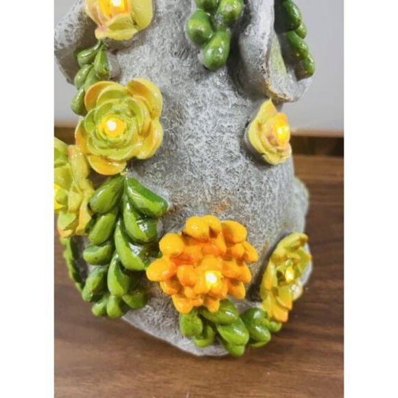 Outdoor Elephant Sculpture Statue - Solar Garden Elephant with 7 LED Succulent - Picture 5 of 6